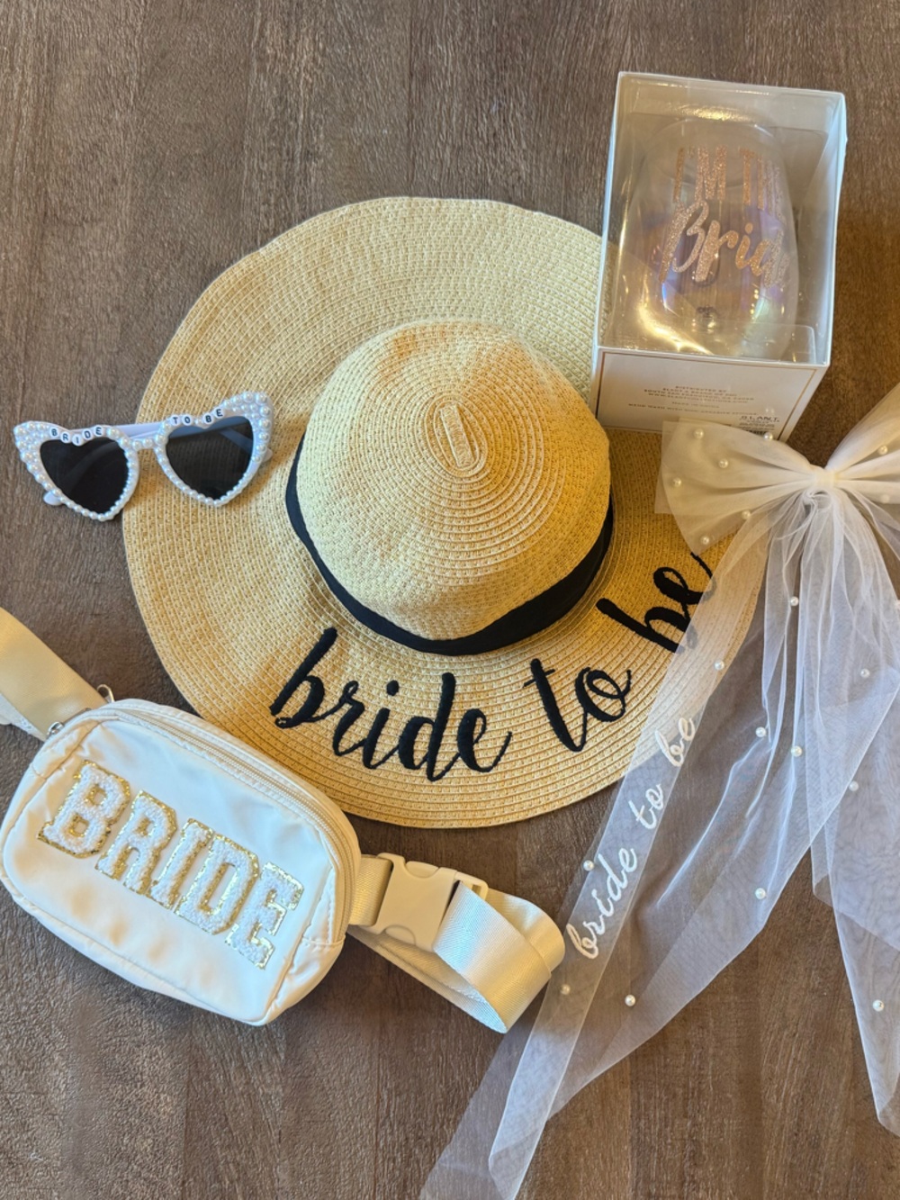Bride Bachelorette Wedding Bundle Sun Hat Belt Bag More